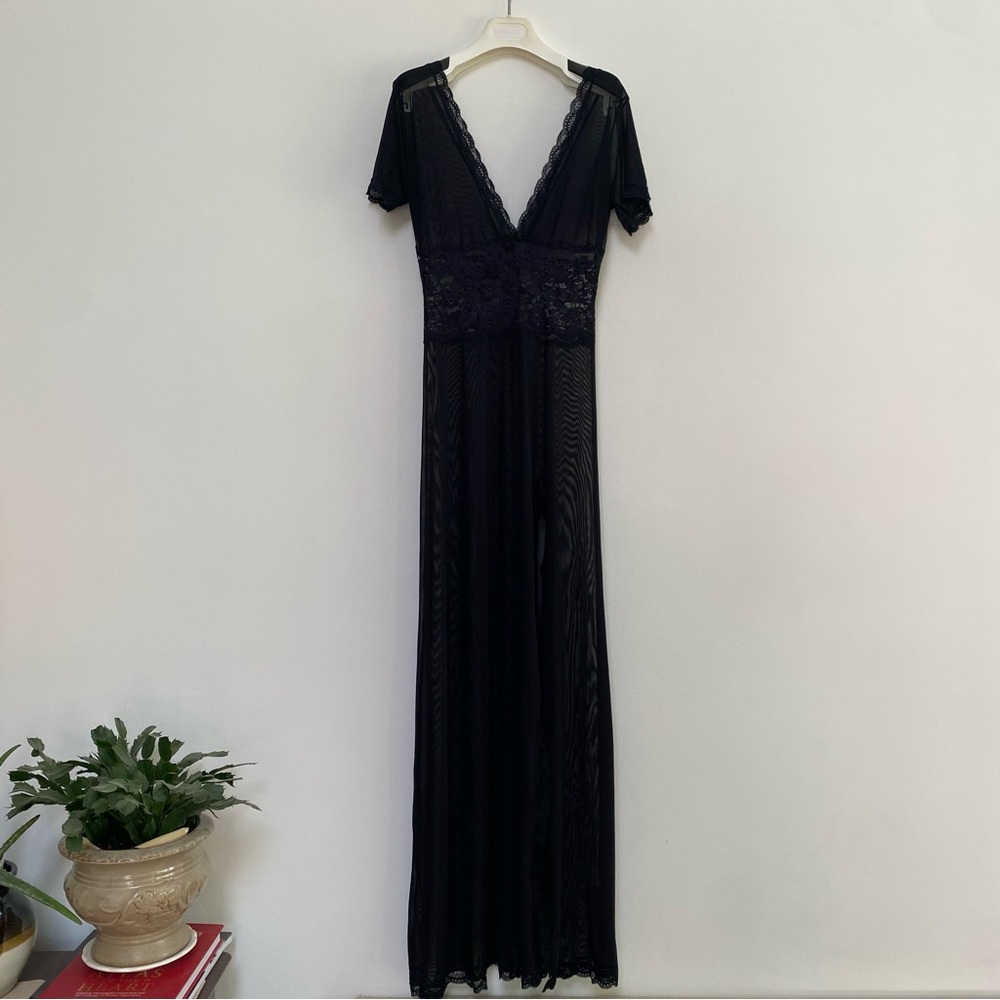 Sheer Maxi Net lace Nightgown Lounge Overlay One Size Black